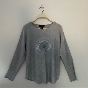 Rachel Zoe Embellished Evil Eye Lightweight Sweater | Size Medium